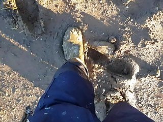 Walking Relative To Low-down Crippling Rubber Boots, Getting Stuck